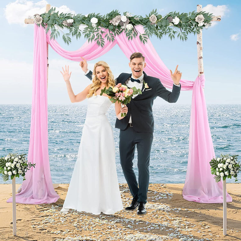 PARTISKY Wedding Arch Draping Fabric, 1 Panel 18FT Pink Sheer Backdrop Curtain Chiffon Fabric Drapes Arbor Drapery Wedding Ceremony Reception Swag Decorations