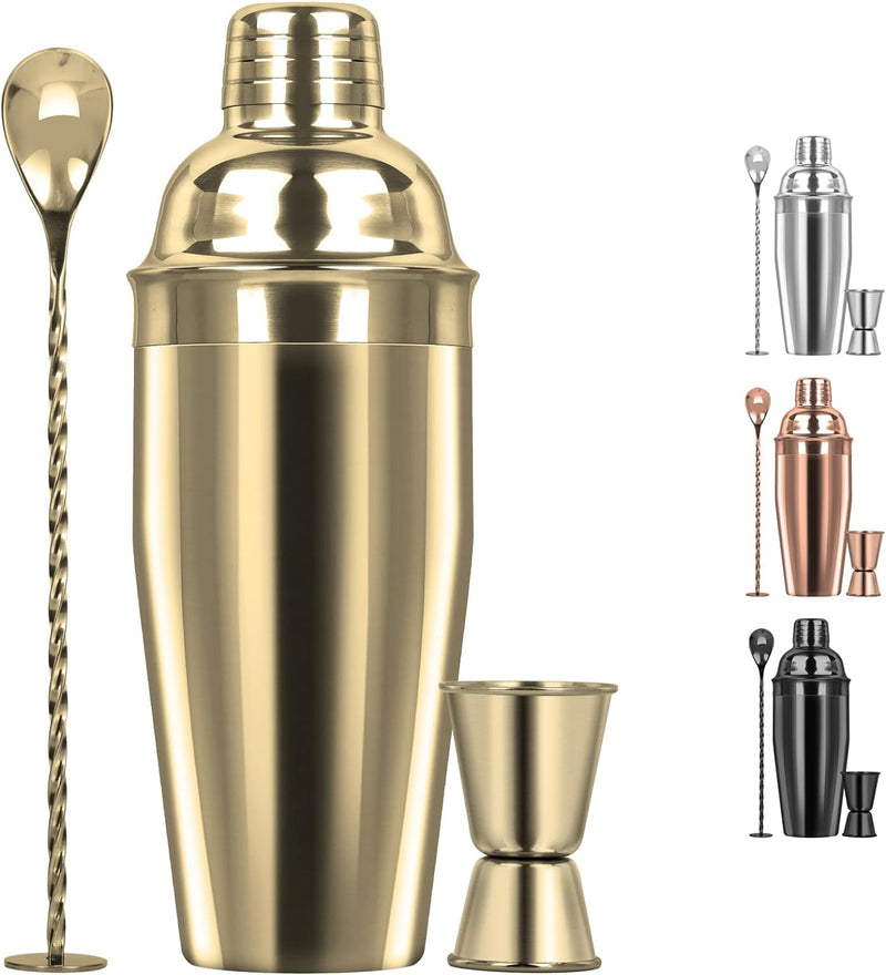 Large 24oz Cocktail Shaker Set, Stainless Steel 18/8 Martini Mixer Shaker with Built-in Strainer, Measuring Jigger & Mixing Spoon, Professional Martini Shaker Set, Perfect for Bartender and Home Use