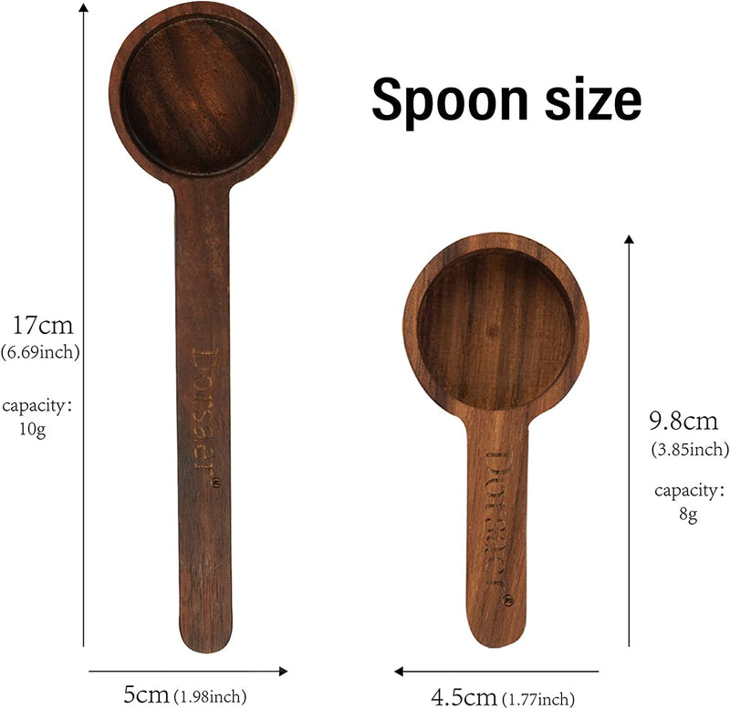 Dorsaer Wood Scoop for Canister - Wood Measuring Spoons for Coffee Beans, Ground Coffee, Protein Powder, Spices, Tea and Bath Salt Scoop (Short)