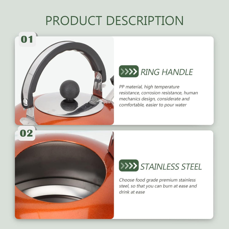 Kisangel Stainless Steel Water Kettle Whistling Teapot Mini Hot Water Stovetop Tea Kettle for Sounding Kettle,Orange