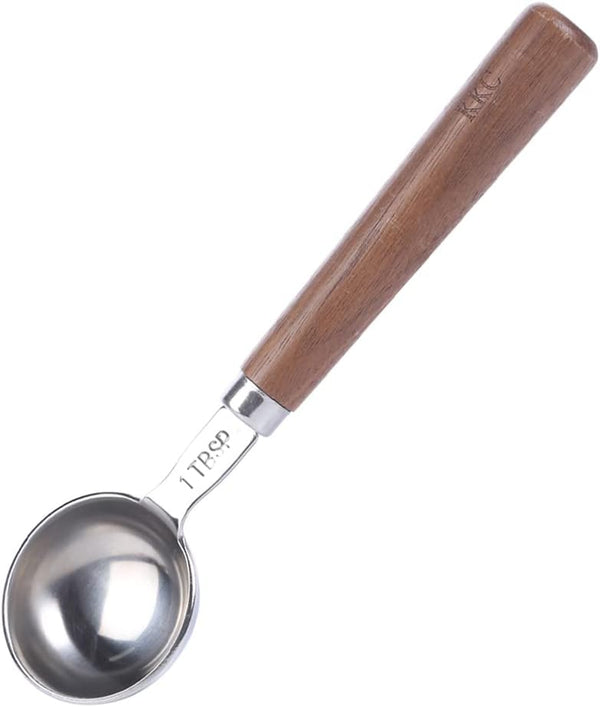 KKC HOME ACCENTS Coffee Scoop Wood Handle for Ground Coffee,Tea Scoop for Loose Leaf Tea,Wooden Long Handle 1 Tablespoon for Coffee Beans,Loose Tea Bulk, Silver, 1 tbsp, 6.7 inch