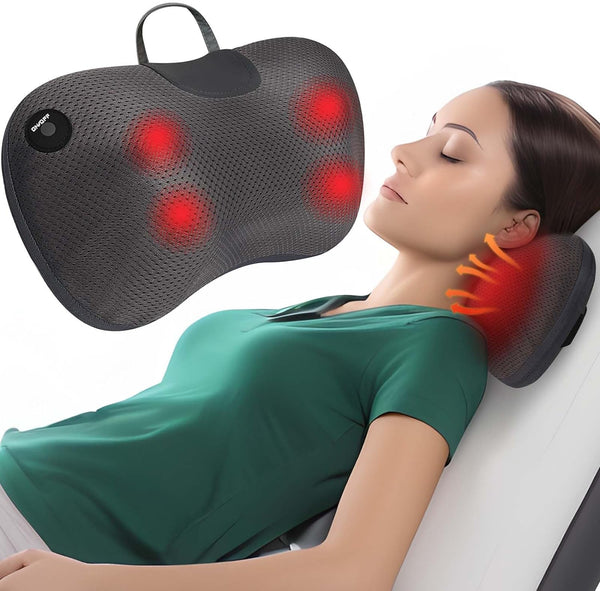 GiftPlus Christmas Gifts Neck Massager Pillow for Pain Relief Deep Tissue - Shiatsu Kneading Shoulder and Back Massager with Heat - Protable Electric Massage Pillow with Carry Handle for Women/Men