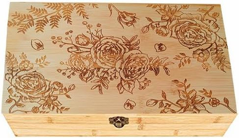 Beyond Your Thoughts Bamboo Tea Box Father's Day Gift Tea Chest Adjustable 16 Compartments Tea Storage Holder Organizer with Latching Lid Leaves