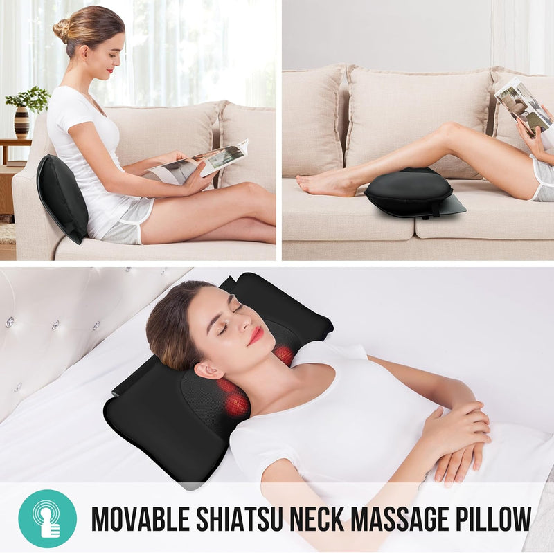 Snailax Full Body Massage Mat with Heat & Movable Shiatsu Neck Back Massager Pillow, 10 Vibration Motors & 4 Heating Pads, Back Massage Pad for Bed, Recliner,Sofa, for Neck Back Pain,Christmas Gifts