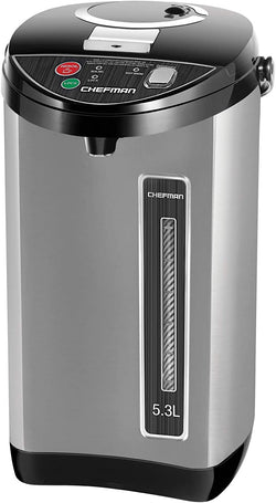 Chefman Electric Hot Water Pot Urn w/ Manual Dispense Buttons, Safety Lock, Instant Heating for Coffee & Tea, Auto-Shutoff/Boil Dry Protection, Insulated Stainless Steel, 5.3L/5.6 Qt/30+ Cups