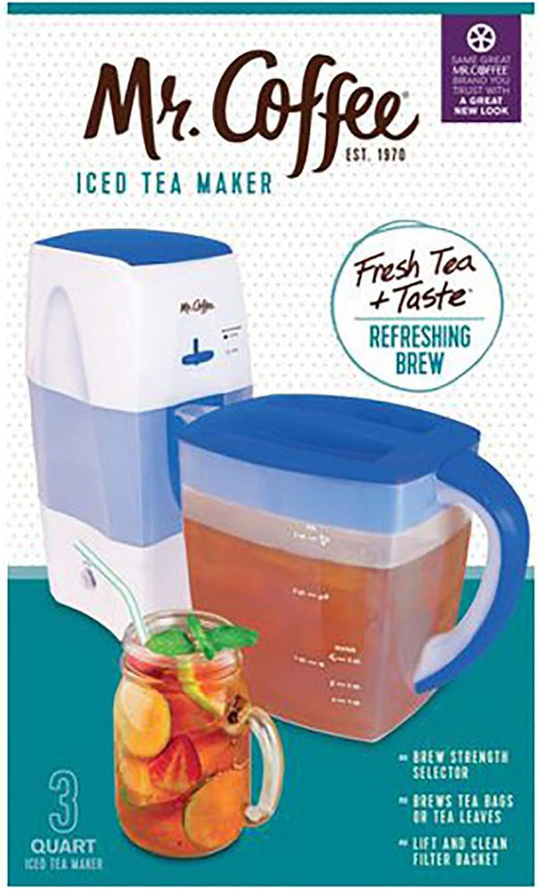 Mr. Coffee Iced Tea Maker 3 Quart with Brew Strength Selector (Blue)