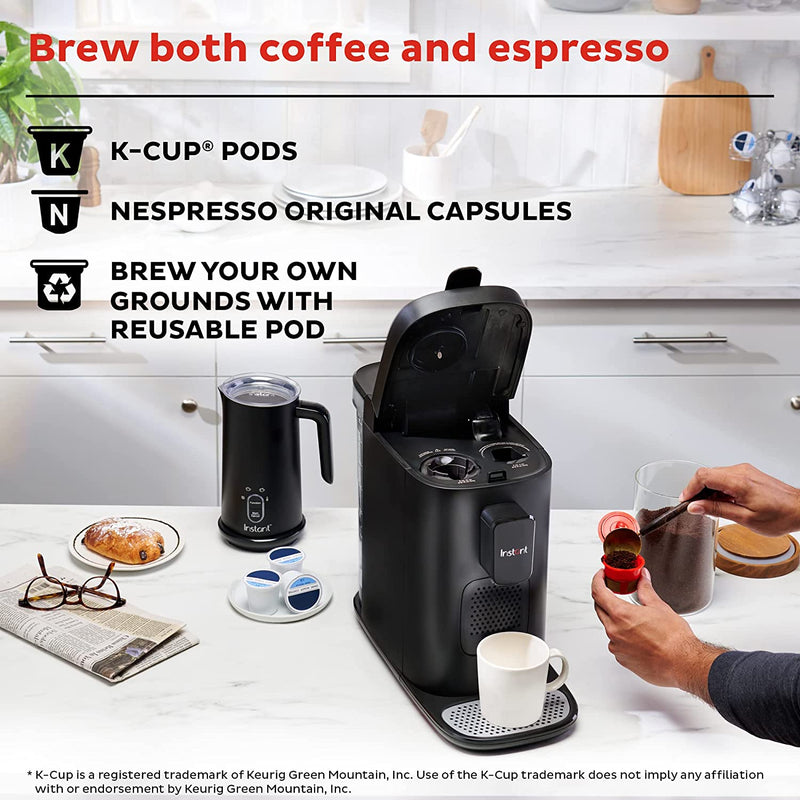 Instant Pot Pod, 3-in-1 Espresso, K-Cup Pod and Ground Coffee Maker, From the Makers of Instant Pot with Reusable Coffee Pod for Ground Coffee, 2 to 12oz. Brew Sizes, 68oz Reservoir
