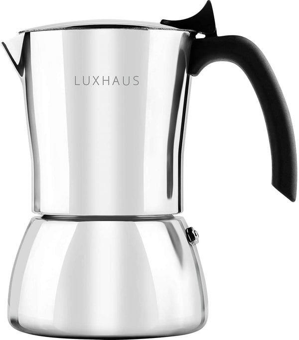 LUXHAUS Moka Pot - 6 Cup Stovetop Espresso Maker - 100% Stainless Steel Italian and Cuban Mocha Coffee Maker