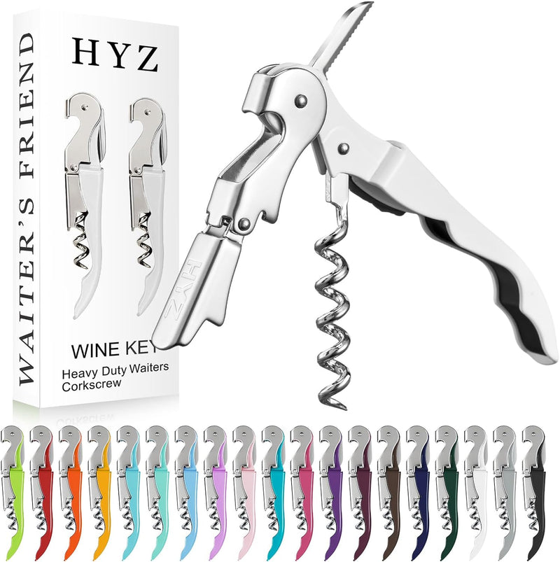 HYZ 2-Pack Wine Opener Waiter Corkscrew, Professional Wine Key for Servers, Bartender with Foil Cutter, Manual Wine Bottle Opener Double Hinged (Pink)