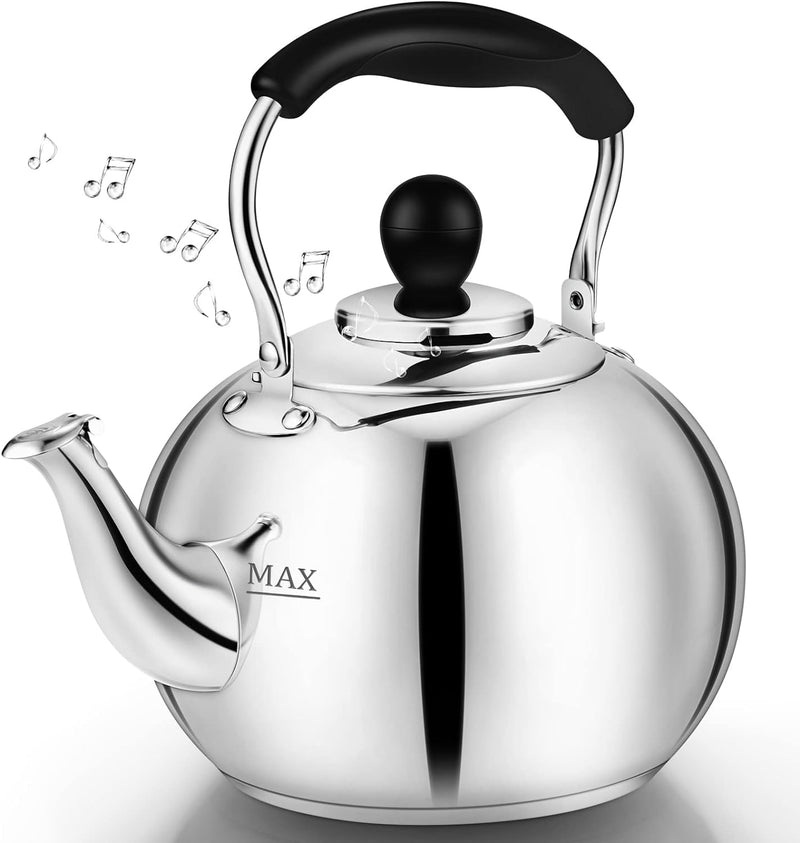 DclobTop Stove Top Whistling Tea Kettle 2.5 Quart Classic Teapot Mirror Polished Culinary Grade Stainless Steel Teapot for Stovetop