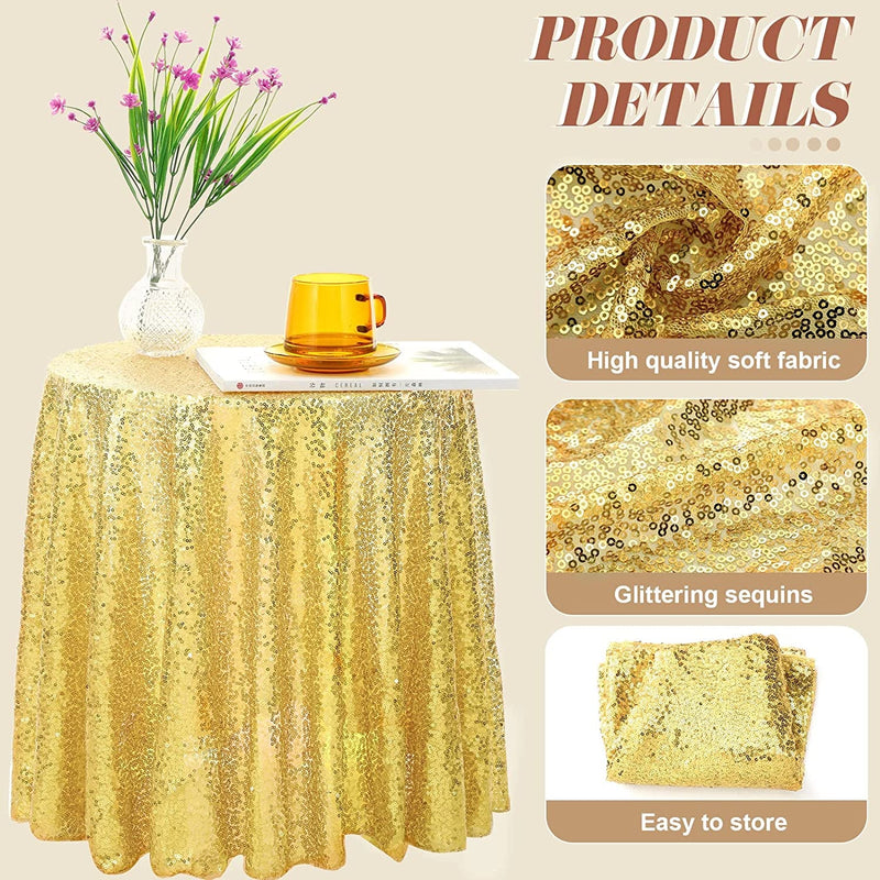 6pcs Glitter Sequin Round Tablecloth for Weddings Birthdays Holidays - Gold 50 Inch