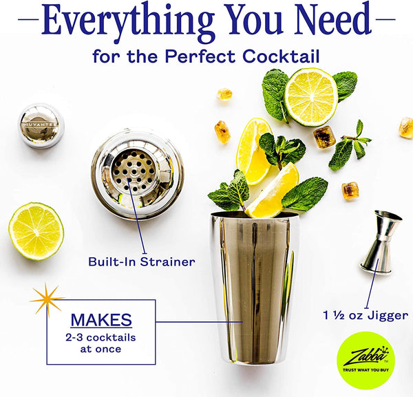 Nuvantee Cocktail Shaker Set，24 oz Martini & Drink Mixer w/ Built in Strainer, Measuring Jigger, Home Bartending Kit, Stainless Steel Martini Shaker