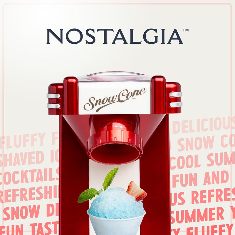 Nostalgia Snow Cone Shaved Ice Machine - Retro Table-Top Slushie Machine Makes 20 Icy Treats - Includes 1 Reusable Plastic Cup - Retro Red