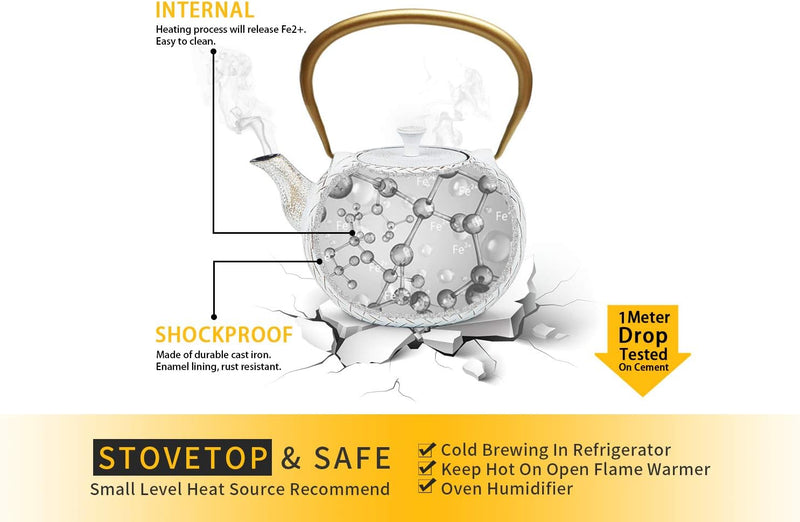 Tea Kettle, Toptier Japanese Cast Iron Tea Kettle for Stove Top, Stovetop Safe Teapot with Infusers for Loose Tea, 34 Ounce (1000 ml), White Melody