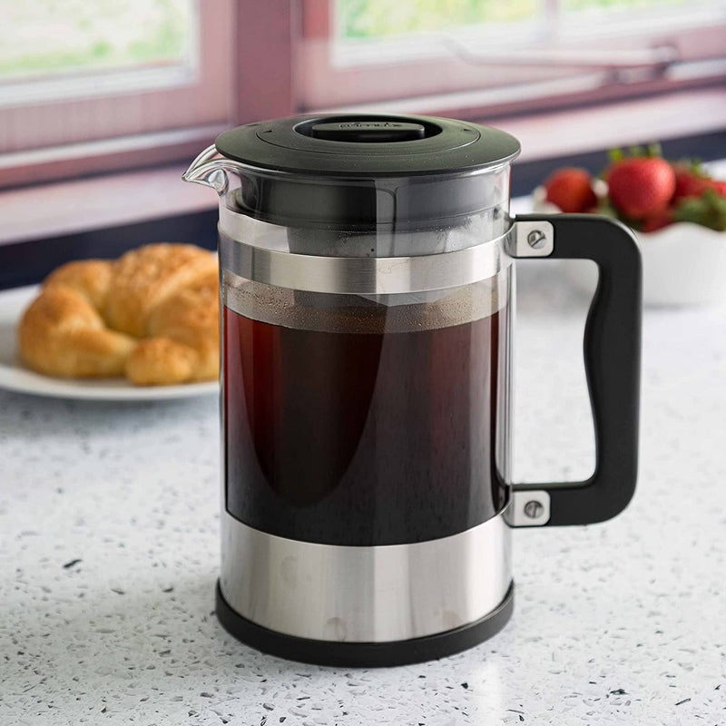 Primula 2-in-1 French Press Cold Brew One Coffee Maker, Comfort Grip Handle, Durable Glass Carafe, Perfect Size, 6 Cup, Stainless Steel