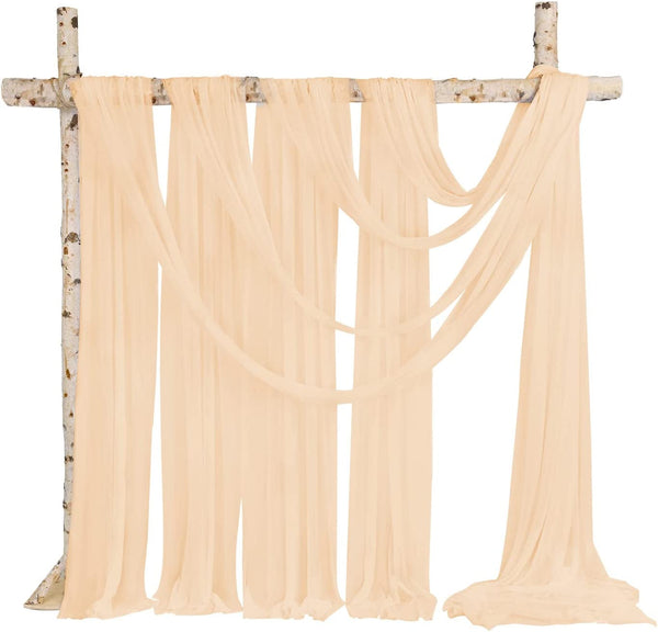 20Ft Wedding Arch Draping Curtain Panels - Champagne Chiffon Sheer Fabric for Stage or Party Decoration