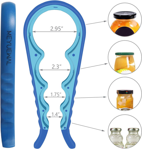 Jar Opener, 5 in 1 Multi Function Can Opener Bottle Opener Kit with Silicone Handle Easy to Use for Children, Elderly and Arthritis Sufferers (Blue)