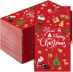 100 Pcs Christmas Napkins Paper Napkins Decorative Disposable Holiday Napkins Paper Merry Christmas Guest Napkins Cocktail Hand Towel for Xmas Dinner Birthday Party Supplies, 2 Styles (Vivid)