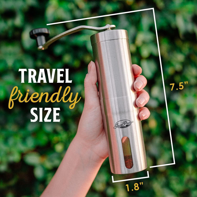 JavaPresse Manual Coffee Grinder - Stainless Steel Hand Coffee Grinder - 18 Adjustable Settings, Portable Conical Burr Coffee Bean Grinder, Camping, Travel Espresso Coffee Hand Grinder with Hand Crank