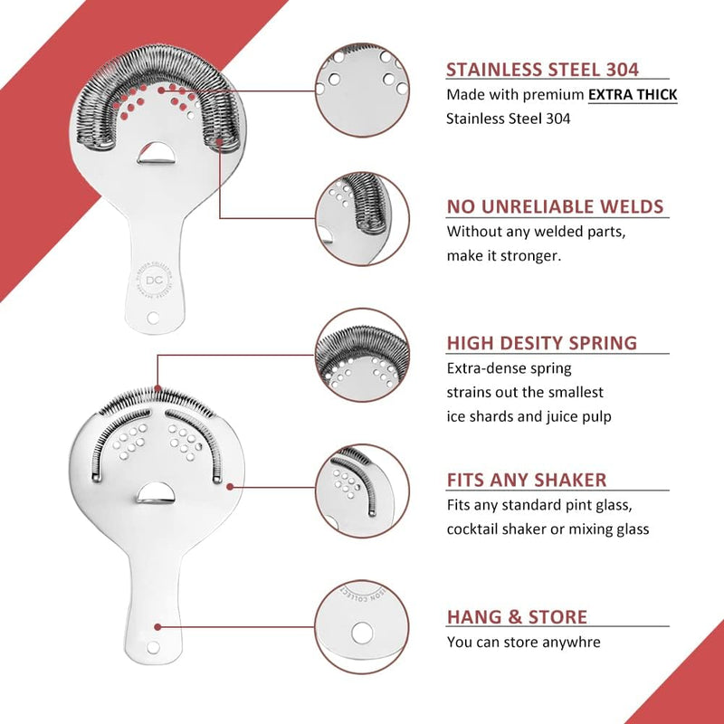 Hawthorne Strainer, Stainless Steel Cocktail Strainer with High Density Spring for Professional Bartenders and Mixologists, Mirror Polished, One Strainer