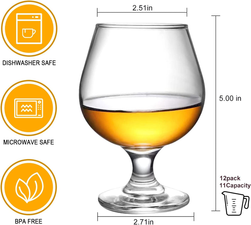 Ufrount Brandy Wine Glasses Set of 12,Clear Glass Brandy Snifter 11 OZ,Short Stemmed Cognac Glasses Drinking and Tasting Glassware for Bourbon,Scotch,Spirit