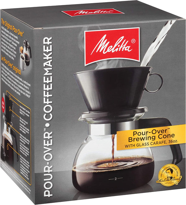 Melitta Pour-Over Coffee Brewer W/ Glass Carafe, Holds 6 - 6 Oz Cups, Black