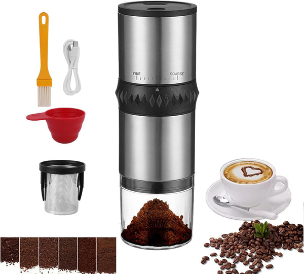 Electric Burr Coffee Grinder Portable Rechargeable Coffee Maker Stainless Steel Coffee Bean Grinder Machine for Beans with 15 gind Settings (Black9109)
