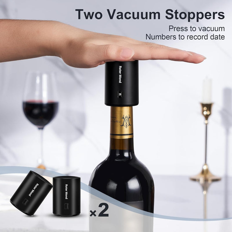 Electric Wine Opener Set, Roter Mond Automatic Wine Bottle Opener set with Electric Wine Decanter Aerator Wine Foil Cutter 2 Vacuum Stoppers, 5-in-1 Wine Gift for Home Party Thanksgiving Christmas