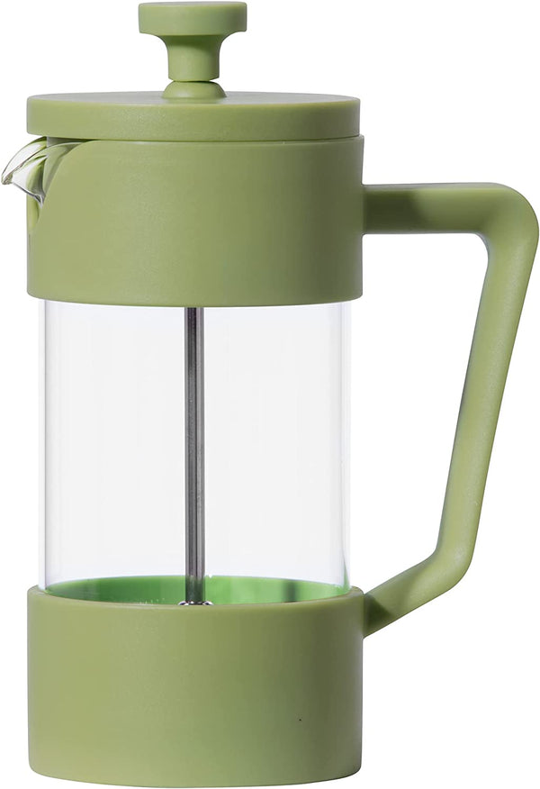 Oggi French Press Coffee Maker (12oz)- Borosilicate Glass, Coffee Press, Single Cup French Press, 3 cup Capacity, Olive