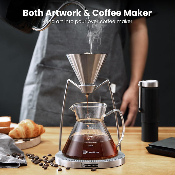 Maestri House Pour Over Coffee Maker, Magnetic Coffee Dripper and 600ML Carafe Coffee Server, Drip Coffee Maker with Metal Base, Dishwasher Safe for Home or Office