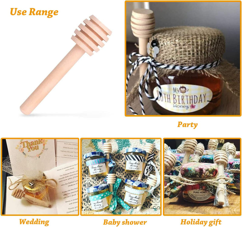 Premium 50-Pack 3 Inch Mini Wooden Honey Dipper Stick, Individually Wrapped,Pefect for Wedding Shower Party Favors Honey Jar spoon or Honey Wands mini