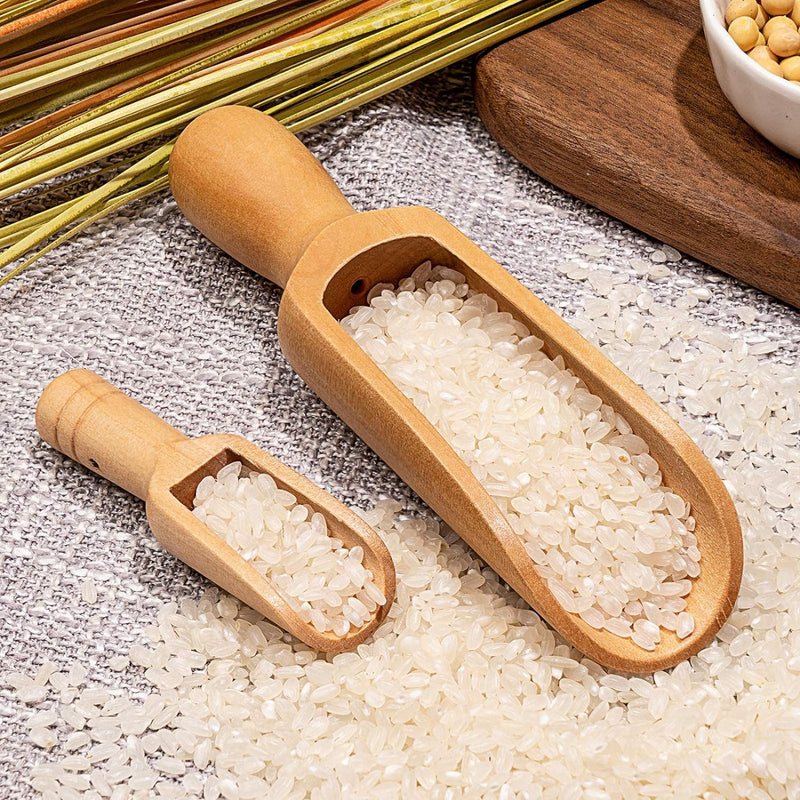 6 Pcs Bath Salt Scoop, Wooden Scoops for Canisters with Decorative Hemp Rope, 3 Big 3 Smalll Bath Salt Scoop Natural Beech Wood Scoop, Wooden Scoop for Flour, Bath Salt, Sugar, Cereal, Coffee and More