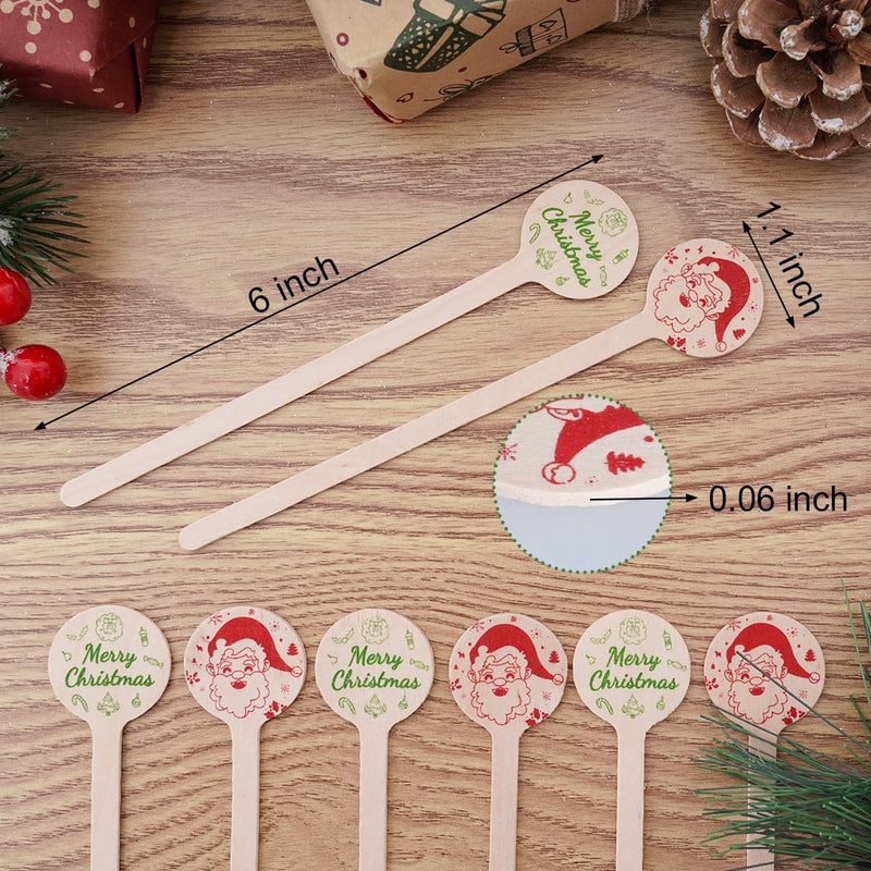 120Pcs Christmas Coffee Stir Sticks Wooden Cocktail Stirrers Disposable Drink Stirrers Round Wooden Milk Stirrers 6 Inch Christmas Wooden Stir Sticks for Coffee Beverages Cocktail Chocolate Hot Drinks