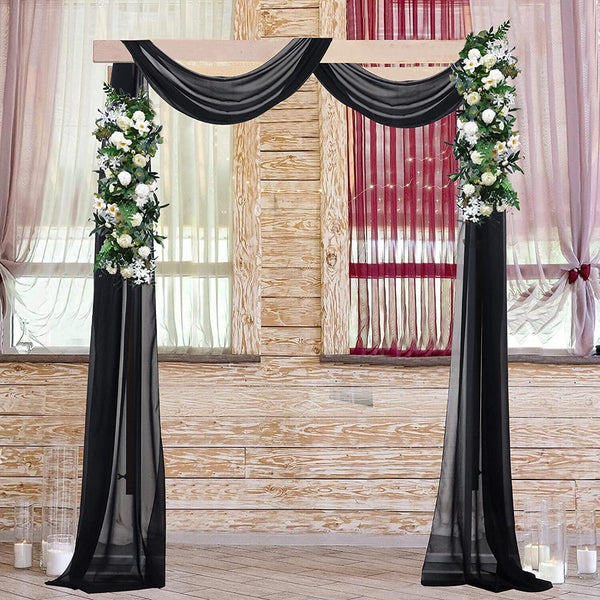 Wedding Arch Drapes - 2 Panels of 18FT Black Chiffon Fabric for Wedding Decor