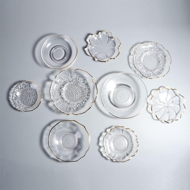 WAIT FLY Clear Glass Tea Cup Coasters Tea Bag Holders Dessert Caddy Plates Saucer Set-D-6 PCS