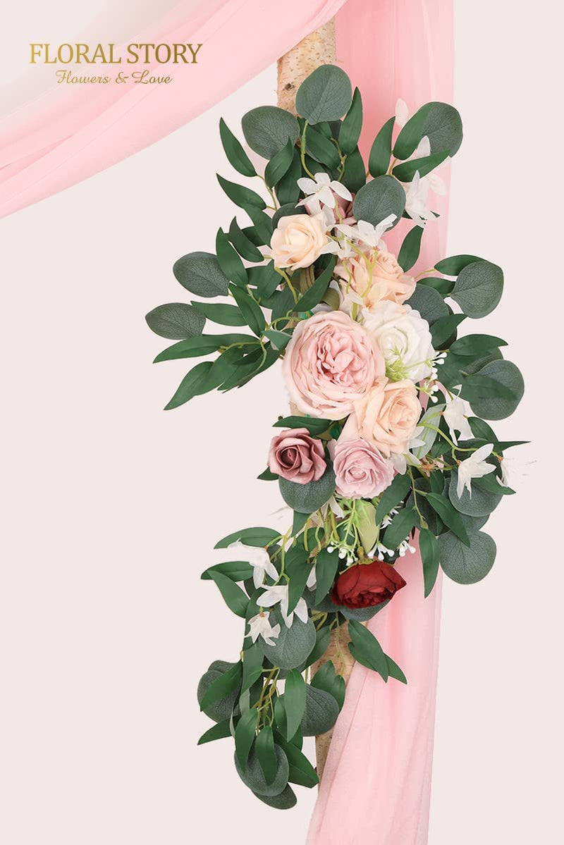 Dusty Rose  Burgundy Wedding Arch Floral Swag Set with Draping Fabric