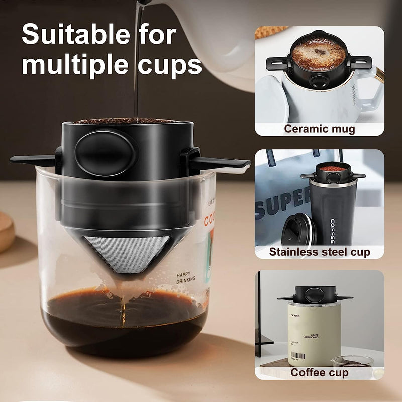 AnnYun Pour Over Coffee Dripper, Reusable Stainless Steel Pour Over Coffee Filters, Easy to Clean Camping Coffee Filter, Portable Collapsible Coffee Maker, Paperless Travel Coffee Makers