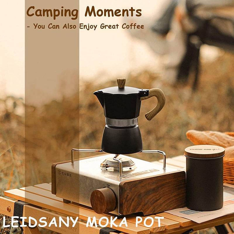 Moka Pot, Stovetop Espresso Maker Italian Coffee Maker Coffee Pot 6 cup/10 OZ Aluminium Stovetop Camping Espresso Maker Manual Cuban Coffee Percolator for Cappuccino or Latte（black）