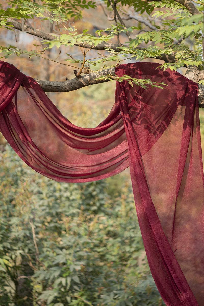 Burgundy Wedding Arch Draping Fabric - 2 Panels of 30 X 20Ft Chiffon for Ceremony and Reception Decorations