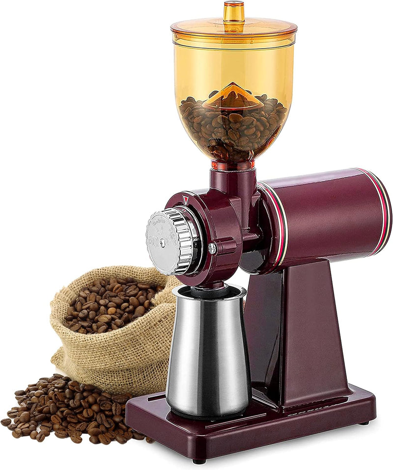 RRH Burr Coffee Grinders, Professional Electric Coffee Grinder, Automatic Burr Mill Grinder, 250g Coffee Bean Powder Grinding Machine 110V, Red