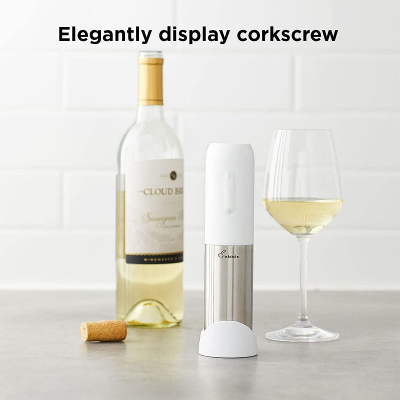 Rabbit Compact Electric Corkscrew Wine Bottle Opener (White), 10.75 inches