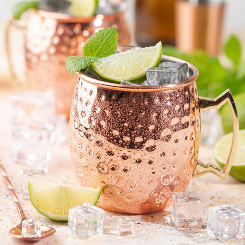 Widousy Moscow Mule Copper Mugs - Set of 4-HANDCRAFTED - Solid Copper Mugs 16 oz Gift Set with BONUS ：4 Cocktail Copper Straws