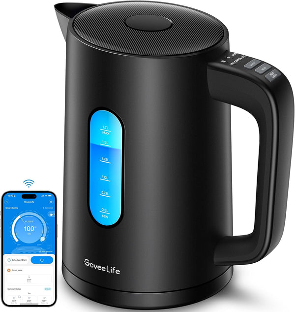 GoveeLife Smart Electric Kettle Temperature Control 1.7L, WiFi Electric Tea Kettle with LED Indicator Lights, 1500W Rapid Boil, 2H Keep Warm, 4 Presets DIY Hot Water Boiler for Tea, Coffee, BPA Free
