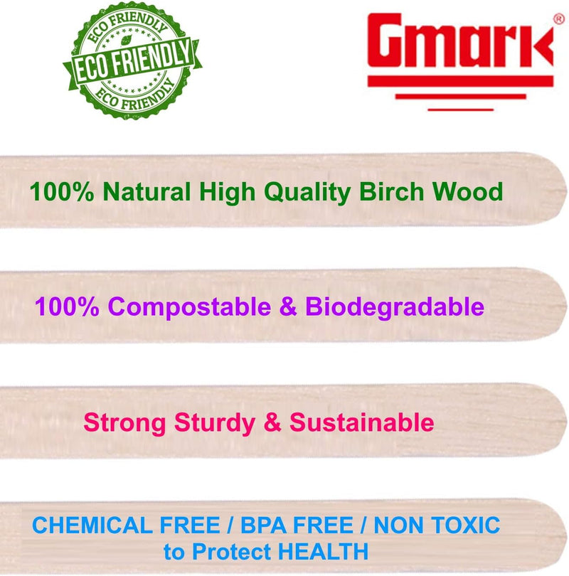 Gmark Individually Wrapped Wood Coffee Stir Sticks - 7" - 500pc Round End, Eco Friendly Coffee Stirrers Wood for Hot Drinks - Natural Birch Wood GM1116A