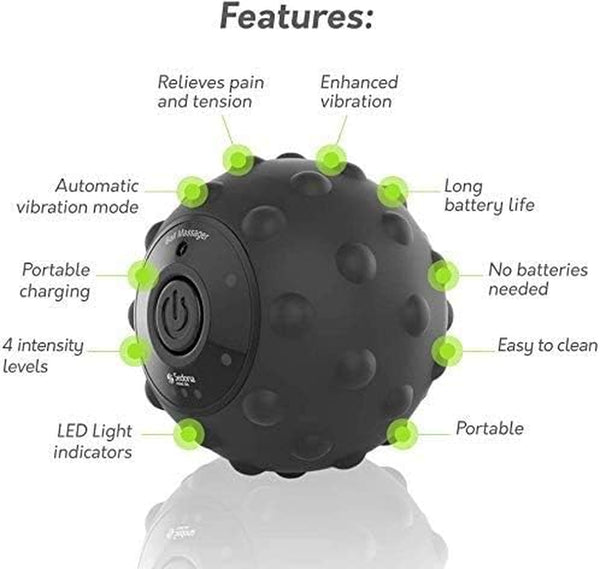 Sedona, 4 Speed Vibrating Massage Ball, Rechargeable Textured Foam Roller, Muscle Tension Pain and Pressure Relieving Fitness Massaging Balls, Myofascial Release for Feet Arms Back and Neck, Black