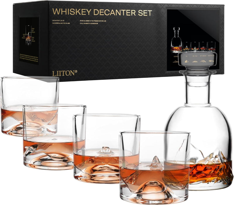 LIITON Grand Canyon Crystal Bourbon Whiskey Glasses Gift Set of 4, Heavy Freezable Old Fashioned Cocktail Glass Tumbler, Premium Luxury Gift for Men, Groomsman, 10 oz