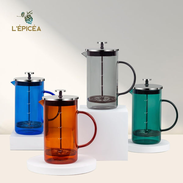 L'ÉPICÉA French Press Coffee Maker 34 oz, French Press, Coffee Press, Heat Resistant Borosilicate Glass French Press Coffee Maker with 3 Filters System and Stainless Steel Plunger