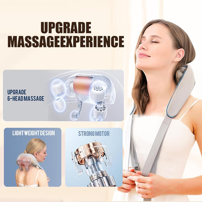 Electric Neck Massager With Heat - Neck and Shoulder Massagers For Pain Relief Deep Tissue 5D Simulate Human Hand Grasping and Kneading Neck Headrest Back Massager For Muscle Relaxation Gift(Gray)