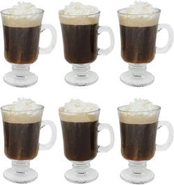 LAVO HOME Traditional Irish Coffee Glass Coffee Mugs Pedestal Design 8 oz. Set of 6 Thick Wall Glass Cappuccinos, Mulled Ciders, Hot Chocolates, Ice cream and More!