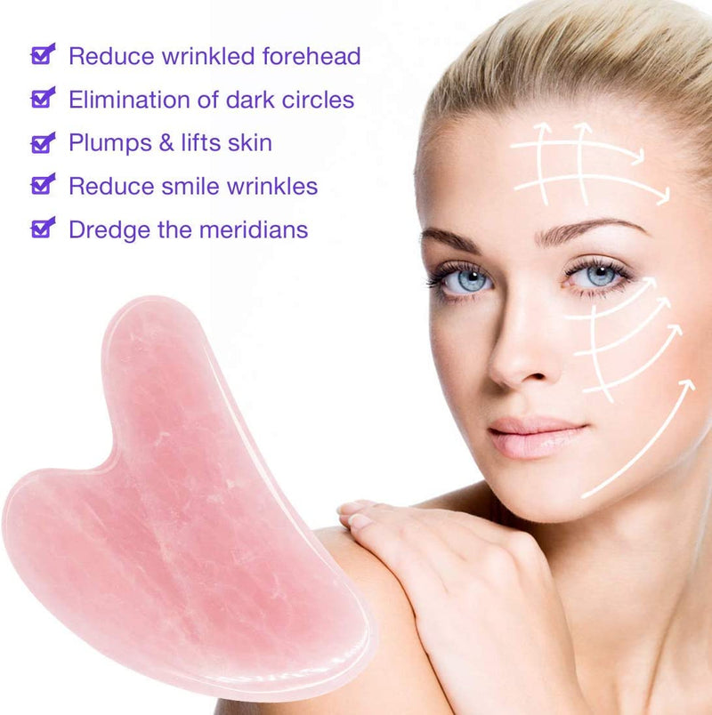 Gua Sha Massage Tool Rose Quartz Jade GuaSha Facial Tool, Gua-Sha Stone for Neck Body SPA Acupressure Scraping Massage Trigger Point Treatment